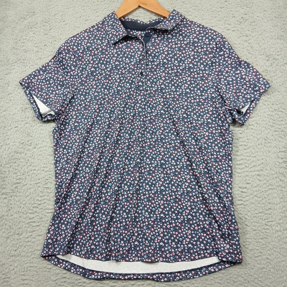 PUMA Polo Shirt Mens Large Blue Floral Pattern Short Sleeve Golf Casual - Picture 1 of 7